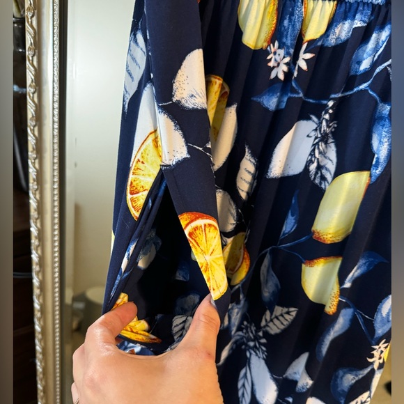 Soma Navy Blue Floral & Lemon Print Maxi Dress - Medium - New Without Tags - Picture 6 of 7